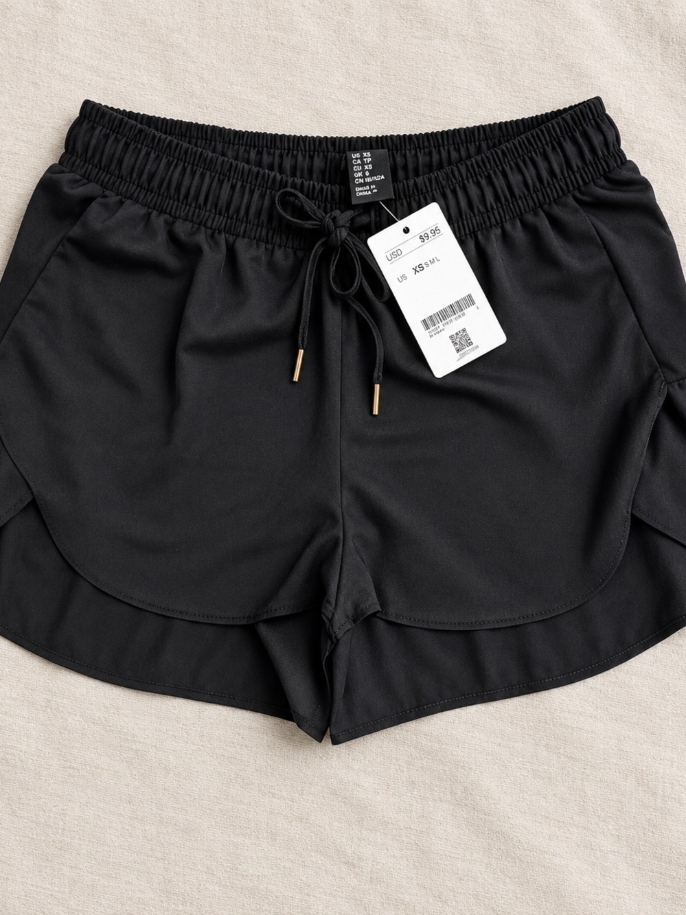 H&M Black Athletic Drawstring Shorts with Curved Hem